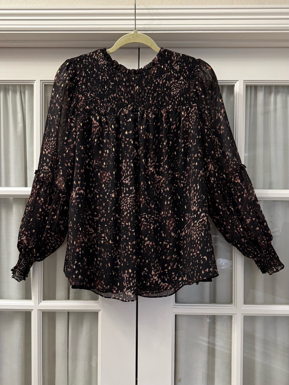 CeCe Black Blouse with Smocked Yoke